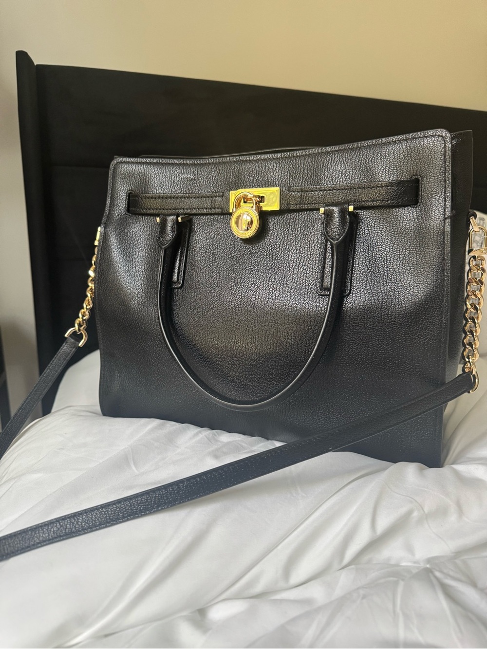Michael Kors Hamilton Moderne Black Leather Satchel Bag